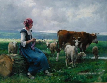  rurale Art - Dhepardes avec mouton de chèvre et vache Vie rurale réalisme Julien Dupre